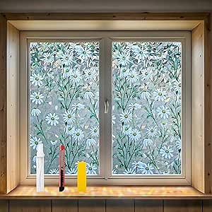 QHY Sunshine Privacy Window Film with Installation Tool Decorative Stained Glass Window Stickers Reusable Window Film (Leafy Daisy, 23.6 x 78.7)