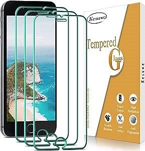 Kesuwe [3 Pack Screen Protector for iPhone SE 2/3 (2020/2022 Edition), iPhone 6/6s/ 7/8, Tempered Glass Film, Bubble-free 9H hardness4.7-Inch.
