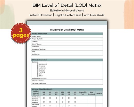 Construction Company BIM Level of Detail (LOD) Matrix Editable and Printable Template, Building Information Modeling, Project Form, Business - Etsy Australia
