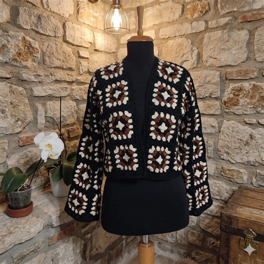 Granny Square Cardigan, Midi Length Jacket, Vintage Style Patchwork Sweater, Handmade Cardigan, Gift For - Etsy