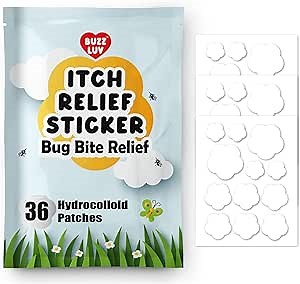 BUZZLUV Itch Relief Patches for Kids 36 Hydrocolloid Patches, Anti Itch Stickers, Fast Bite Itch Relief, Reduce Swelling Itching, Summer Travel Essentials for Outdoor, Camp, Hiking, Chemical-Free