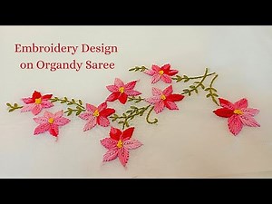Hand Embroidery on Organdy Saree | Designer saree with fly stitch design | Xmas saree design