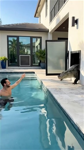 Only in Florida: Pet Crocodile Joins Pool Time #crocodile #crocodiles #exoticpets