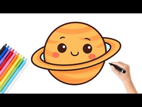 How to Draw a Cute Saturn 🌌 | Easy Kawaii Planet Drawing for Kids
