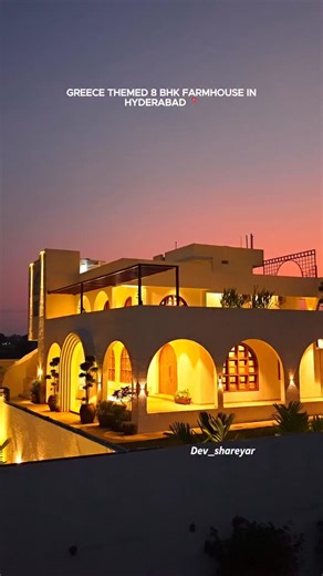 𝘿𝙚𝙫 on Instagram: "Greece themed 8bhk farmhouse by @magostays - White ARC, 45mins drive from Gachibowli 📍 - Contact for bookings: 9154855984 - • 8 AC bedrooms with attached bathrooms • Private swimming pool • AC living room • indoor kids play zone • kitchen • Table tennis • Law for events • Pool side projection • campfire • barbecue Book now on @magostays - Do follow @dev_shareyar #staycation #hyderabad #instagram #reels #drone"