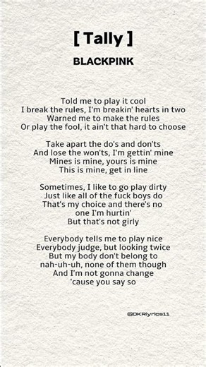 BLACKPINK | TALLY (lyrics) #BLACKPINK #BLINKS #tally #bornpink #kpop #fyp