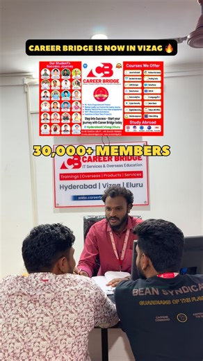 VINNAKOTA SAI GANESH on Instagram: "Still think you must move to Hyderabad to get a job? 🤔 Think again. Hyderabad-level software training & placement guidance is now in Vizag 🔥 Same mentors. Same projects. Same career results. No city change. No hostel life. No compromises. Just job-ready skills where you are 💻🚀 📍 Dwarakanagar 2nd Lane, Vizag 📞 94934 28177 / 9705323377 Career Bridge – Hyderabad Experience. Now in Vizag. #CareerBridge #HyderabadExperienceInVizag #VizagToJobs #SoftwareCareer