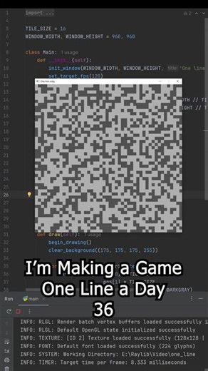 Making a Game One Line a Day (day 36) #coding #gamedev #python #raylib #everyday