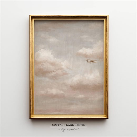 Vintage Airplane Wall Art, Neutral Sky Print, Beige Cloud Artwork Printable - Etsy