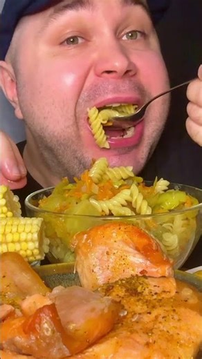 A Simple but Satisfying ASMR Dinner with Pasta, Fish and Corn