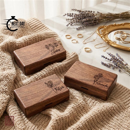 Personalized Birth Flower Jewelry Box, Custom Name Engraved Wooden Jewelry Organizer, Birth Month Flower Jewelry Case, Mother's Day Gift - Etsy