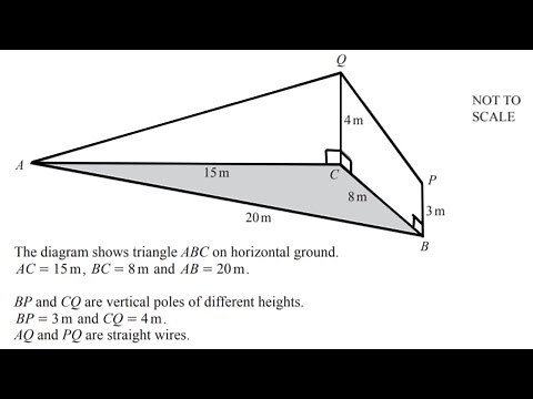 Diagram shows ∆ABC on horizontal ground. AC=15m, BC=8m & AB=20m. Calculate the following.