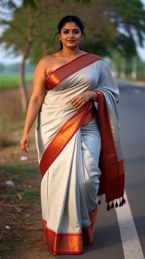 “Saree Queen Walking Like a Breeze on a Village Road”