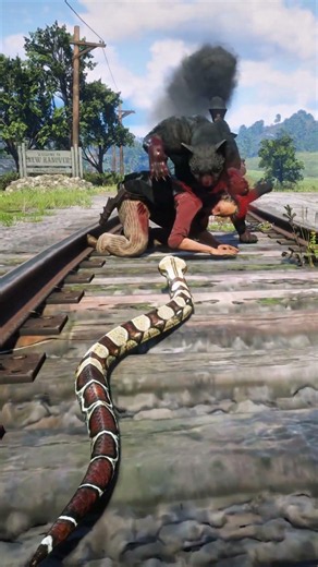 Train Approaches Black Panther Attacks Man - Snake Bites Panther - Train Passes Over! RDR2 #shorts