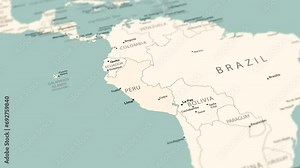 Peru on the world map. Smooth map rotation. 4K animation.
