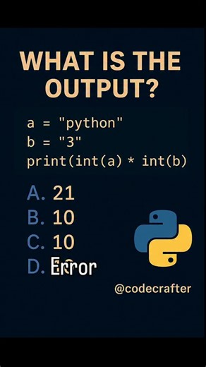 python programming on Instagram: "Drop your answer in the comments. . . . . . #PythonForBeginners #PythonLife #programmingtutorial #codinglife #codesuccess #datascience #pythonprogramming #learn #instagramreels #javascript #ps"