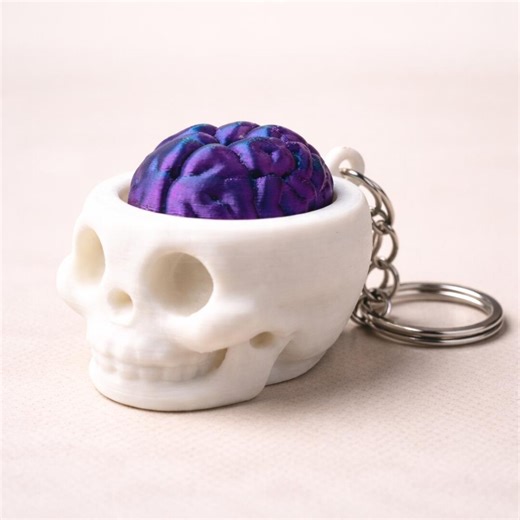 Skull Brain Keychain 3D Printed Cute Halloween Gift Funny Keychain Unique Gift Idea