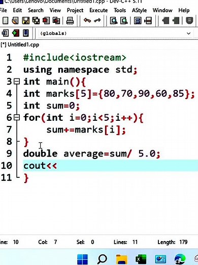 Learn C++ in 30 Seconds | Calculate Average Marks Using Array (Easy C++ Program) #programming