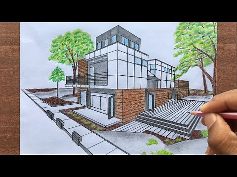 How to Draw a Farm House Step-by-step using 2-Point Perspective
