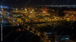 Tokyo Container terminal night Japan time lapse