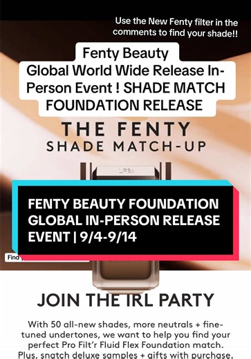 🆕 FENTY BEAUTY FOUNDATION IS TAKING SHADE MATCHING GLOBAL with free events everywhere I can’t wait to try the new foundation 🌎💄👀 The new Pro Filt’r Fluid Flex Fenty Beauty Foundation is getting the IRL treatment with shade-matching events around the world! @Fenty Beauty I am not selling anything this is a FREE EVENT! TikTok do not flag this video. 😘🎀 🇺🇸 USA: New York City • Brooklyn • Miami • Los Angeles • Houston • Atlanta • Dallas • Kingston • Yonkers • Culver City • Downey • Mesquite 