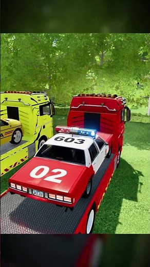 TRANSPORTING AND PARKING POLICE CARS, AUDI, JEEP, DACIA, FORD, COLORFUL VEHICLES ON MAN TRUCKS. FS22