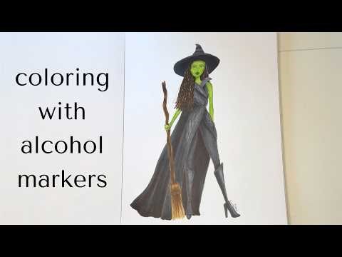 Coloring Fashion Illustration Inspired by Elphaba & Wicked | Ohuhu Alcohol Markers Copic Multiliners