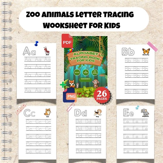 Zoo Animals Alphabet Tracing Worksheet | ABC Handwriting Practice (PDF Download) - Etsy