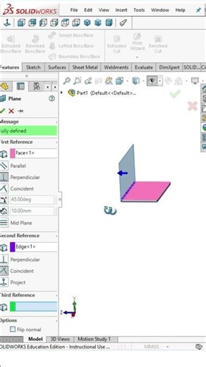 How to Create plane & angle in Solidworks #cadmonkeys #shortsfeed #shorts #viralreels #solidworks