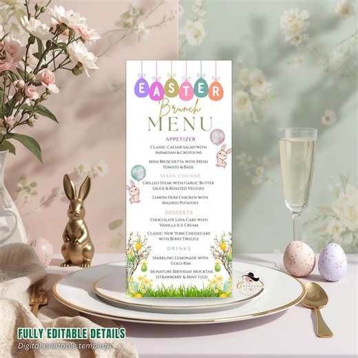 Editable Easter Brunch Menu Card, Dinner Party Menu Template, Kids Egg Hunt Menu, Bunnies Spring Floral Menu, Holiday Par-tea Printable Menu - Etsy