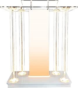 Acrylic Church Pulpits with Wheels and 16 Colors LED Lights, Modern Podium Stand Hosting Station Lecterns for Church Wedding Concert Speech Classroom, Remote Control