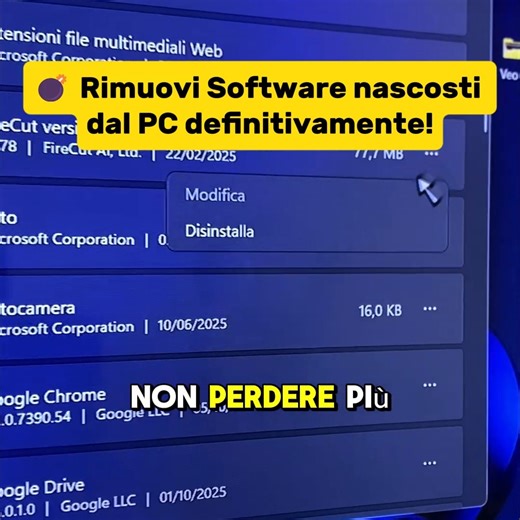 Smart Tech on Instagram: "⚡ Come disinstallare programmi in modo permanente dal PC! #PCtips #Windows #Computer #TechTutorial #PuliziaPC #AppRemove #UninstallApps #VelocizzaPC #TechGuide #PCOptimization #SicurezzaInformatica #Software Hai mai provato a disinstallare un programma dal tuo PC ma... continua a riapparire? 😤 In questo video ti mostro come eliminare in modo permanente qualsiasi app o software dal tuo computer, anche quelli più ostinati che non vogliono saperne di sparire! 💻 Scoprirai