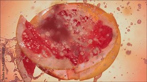 Super Slow Motion of Explosion Grapefruit and Burst Juice and Slices