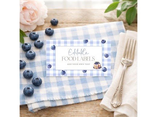 Berry First Birthday Food Labels, Editable Blueberry Party Labels, First Birthday Printable, Blue Gingham Party Decor, Printable Template - Etsy