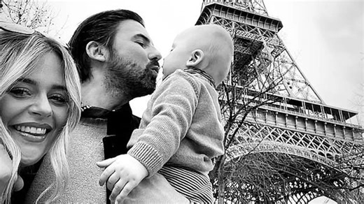 Emily Atack cosies up to boyfriend Alastair and baby son during Paris trip