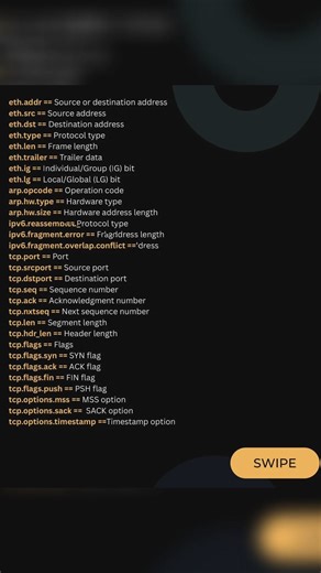 🦈 Wireshark Filters – Quick Wins 🌐 Cut through packet noise fast 🔎 IP, protocol & port filters help you spot issues, threats & patterns in seconds. Use Wireshark to analyze traffic you own or are authorized to inspect only ⚠️ #Wireshark #NetworkSecurity #CyberSecurity #InfoSec #PacketAnalysis #BlueTeam | Cybersecurity by CyberKid