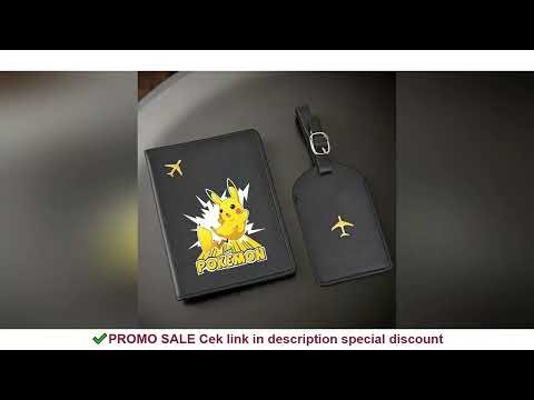 2pcs Pikachu Pattern Passport Holder & Luggage Tag Set, Unisex PU Leather Travel Essentials, Back to