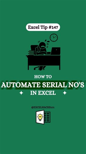 Excelhacks101 | Daily Excel Tips | Automate SERIAL NUMBERS in Excel‼️ Formula - IF(C3="","",ROW(B1)) Save for later so you don't forget ✨ #exceltips #data #exceltricks... | Instagram