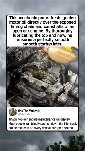 Top-Tier Engine Maintenance: Pouring Oil Directly on the Camshaft 🛠️