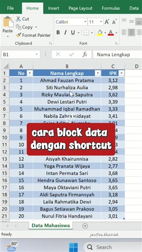 Cara Block Data di Excel Pakai Shortcut Keyboard 🔥 Cepat Tanpa Ribet! #shortsexcel #shorts #exel