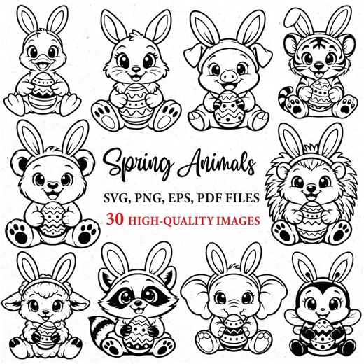 Spring Cute Animals Svg, Farm Animals Png, Kawaii Animals Clipart, Easter Svg, Vector Animals Svg, Bunny Ears Svg, Svg Cricut,svg Bundle - Etsy