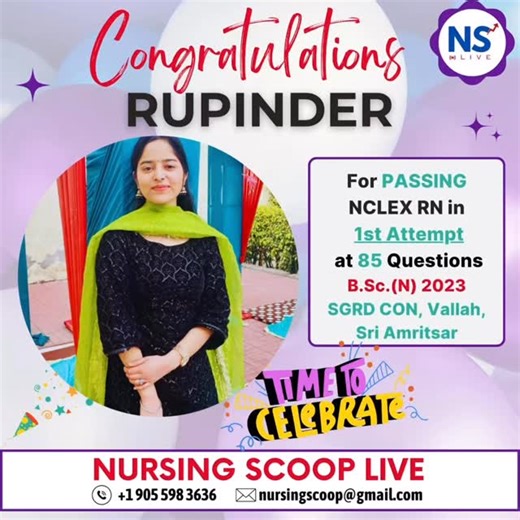 𝐍𝐂𝐋𝐄𝐗-𝐑𝐍 𝐅𝐈𝐑𝐒𝐓 𝐀𝐓𝐓𝐄𝐌𝐏𝐓 𝐒𝐔𝐂𝐂𝐄𝐒𝐒! A huge congratulations to 𝙍𝙐𝙋𝙄𝙉𝘿𝙀𝙍 𝙆𝘼𝙐𝙍(𝐀𝐌𝐑𝐈𝐓𝐒𝐀𝐑, 𝐏𝐔𝐍𝐉𝐀𝐁) for clearing NCLEX-RN 👩‍⚕️ in her very first attempt with Nursing Scoop Live! 🎉💯 She completed her 𝗕.𝗦𝗰. 𝗡𝘂𝗿𝘀𝗶𝗻𝗴 𝗳𝗿𝗼𝗺 𝗦𝗚𝗥𝗗 𝗖𝗼𝗹𝗹𝗲𝗴𝗲 𝗼𝗳 𝗡𝘂𝗿𝘀𝗶𝗻𝗴, 𝗩𝗮𝗹𝗹𝗮𝗵 (𝟮𝟬𝟮3) & from day one, she demonstrated that unwavering dedication & consistent efforts. At 𝐍𝐮𝐫𝐬𝐢𝐧𝐠 𝐒𝐜𝐨𝐨𝐩 𝐋𝐢𝐯𝐞, we’re honored to be a part of her 