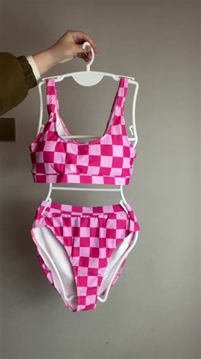 Chic Pink Checkerboard Bikini Set for Summer