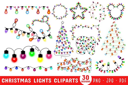 Christmas Light PNG Bundle: Xmas String, Seamless, Tree, Tangled Bulb Clipart - Etsy