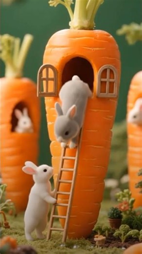 Tiny rabbits making their cozy home inside carrots 🥕🐇Watch them climb tiny stairs.