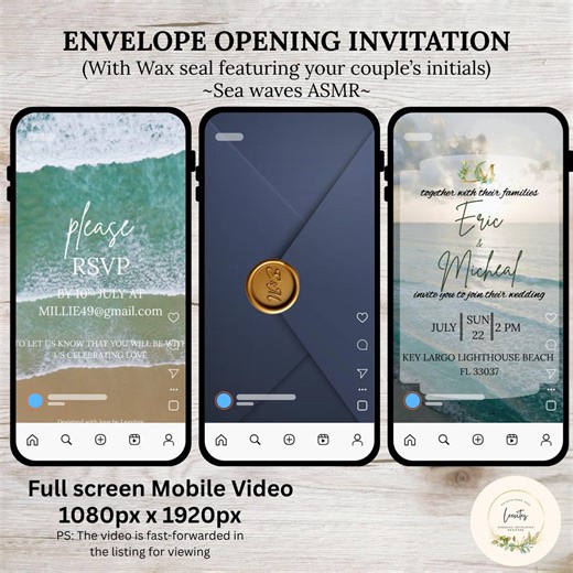 Animated Wedding Invitation: Customisable Digital Video Invite, Envelope Opening Animation With Ocean Theme Design and Sea Waves ASMR - Etsy