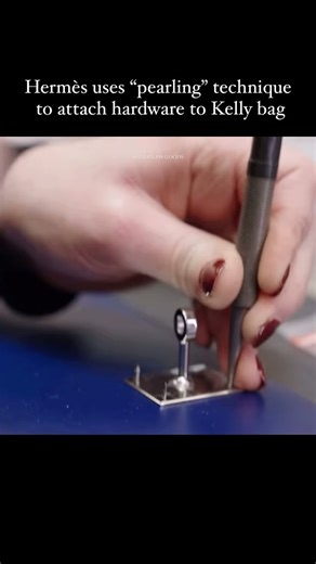 Randolph Goods on Instagram: "“Perlage,” or “pearling,” is a crucial and intricate step in the creation of Hermès bag hardware. Artisans use specialized tools to embed the metal hardware into the leather. Small, precise holes are created in the leather to position the hardware, which is then secured using a pressure hammer for a perfect fit. Even the base feet, or clou, are hammered rather than screwed, ensuring superior stability. This perlage technique is applied across all hardware elements, 
