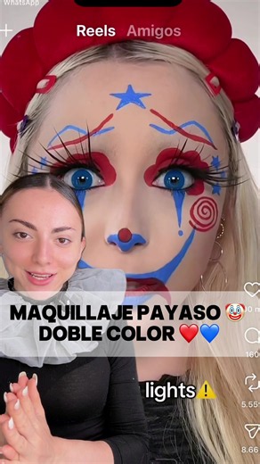 Maquillaje bicromático de payaso con efectos ❤️💙😮🤡 la genial idea es de @Abby Rose y quise hacer mi versión (resultado final en prox video!) #makeuphacks #halloween #makeup