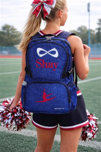 Personalized Cheer Backpack With Name, Blue Glitter Cheer Bag, Nfinity Backpack, Custom Cheerleader Bag, Gymnastics Sports Backpack - Etsy