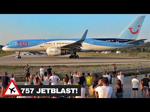 TUI Boeing 757-200 Takeoff JETBLAST at Skiathos (2nd St Maarten) | JSI Airport Plane Spotting [4K]